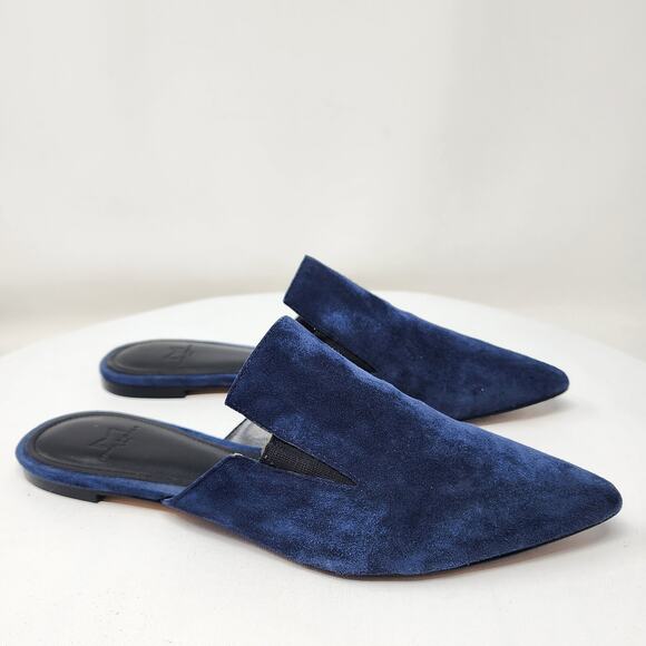 Marc Fisher Shiloh Flat Mule Women 7M Navy Blue Suede Pointed Toe Leather Sole - Picture 2 of 11